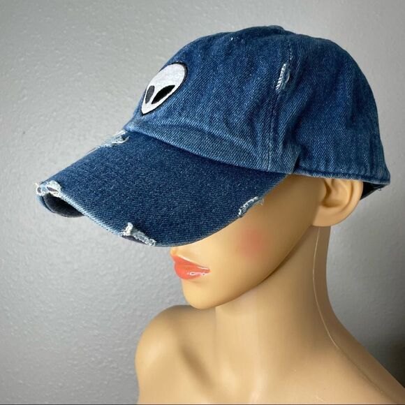KBETHOS Alien Distressed Denim Trucker Ball Cap - Picture 3 of 9